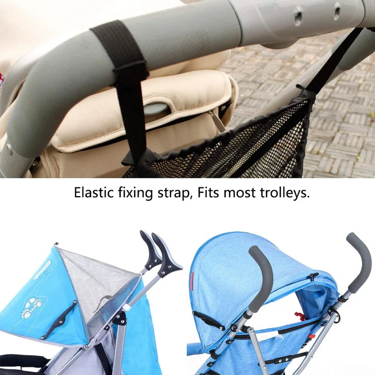 Einkaufstaschen, Universalnetz Einkaufsnetz Für Kinderwagen, Sportwagen Und Buggy, Netztasche Rückseite des Kinderwagens, Aufbewahrungstasche Passend für die meisten Griffe - Schwarz 1 Stück – Bild 6