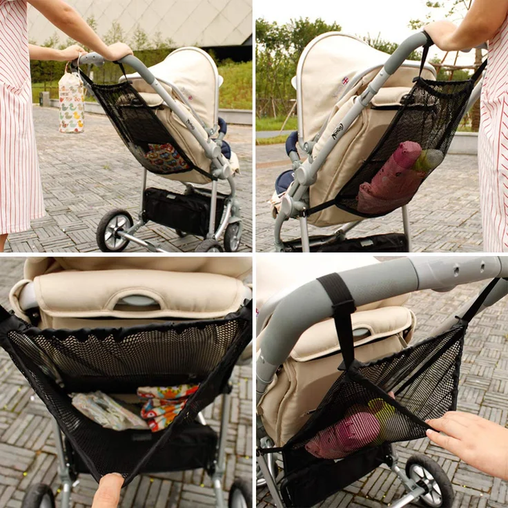 Einkaufstaschen, Universalnetz Einkaufsnetz Für Kinderwagen, Sportwagen Und Buggy, Netztasche Rückseite des Kinderwagens, Aufbewahrungstasche Passend für die meisten Griffe - Schwarz 1 Stück – Bild 4