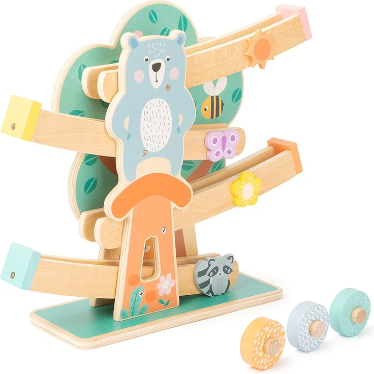 small foot 11473 Kugelbahn aus Holz, auf 3 Rädern und mit Tieren und Blumen in hellen Farben, ab 1,5 Jahren – Bild 2