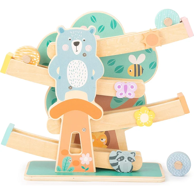 small foot 11473 Kugelbahn aus Holz, auf 3 Rädern und mit Tieren und Blumen in hellen Farben, ab 1,5 Jahren – Bild 1