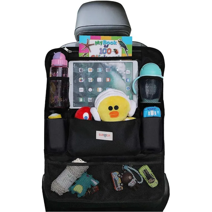 SURDOCA Autositz-Organizer – 4th Generation verbesserter Auto-Organizer Rücksitz für bis zu 10,5 iPad, 9 Taschen, Kinderspielzeug-Aufbewahrung, wasserdichter Rücksitzschutz für Kinder,schwarz,1 Stück