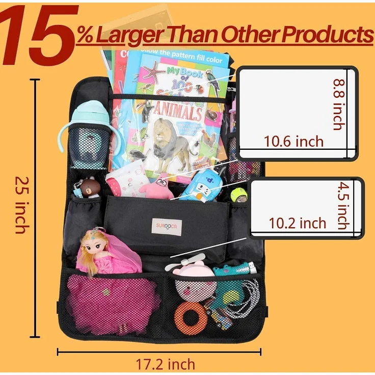SURDOCA Autositz-Organizer – 4th Generation verbesserter Auto-Organizer Rücksitz für bis zu 10,5 iPad, 9 Taschen, Kinderspielzeug-Aufbewahrung, wasserdichter Rücksitzschutz für Kinder,schwarz,1 Stück – Bild 5