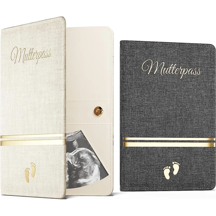 Bl4ckPrint - Mutterpasshülle aus Kunstleder Organizer für Impfpass Mutterpass Ultraschallbilder mit vielen Fächern - Deutscher und Österreichischer Mutterpass als Geschenk für Schwangere(Creme)