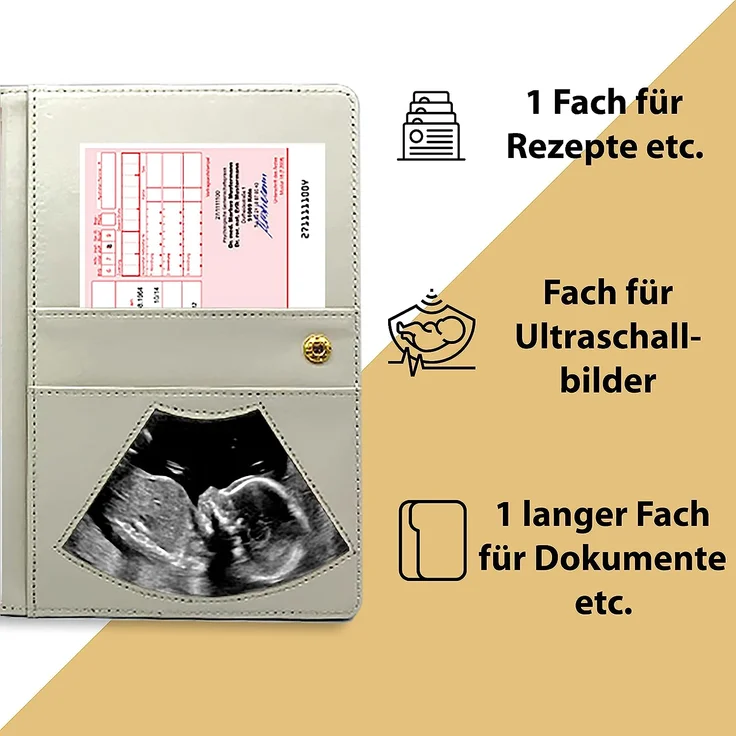 Bl4ckPrint - Mutterpasshülle aus Kunstleder Organizer für Impfpass Mutterpass Ultraschallbilder mit vielen Fächern - Deutscher und Österreichischer Mutterpass als Geschenk für Schwangere(Creme) – Bild 5