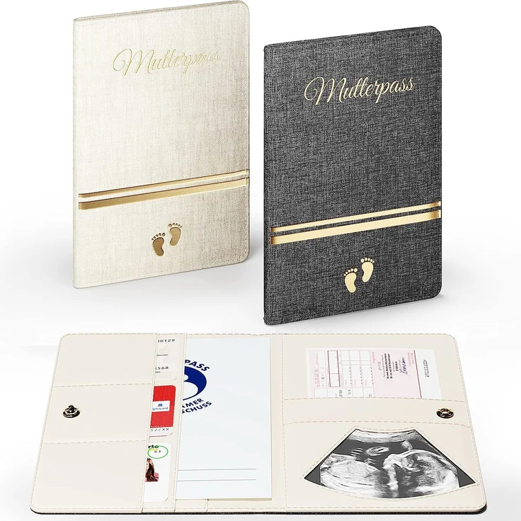 Bl4ckPrint - Mutterpasshülle aus Kunstleder Organizer für Impfpass Mutterpass Ultraschallbilder mit vielen Fächern - Deutscher und Österreichischer Mutterpass als Geschenk für Schwangere(Creme) – Bild 2