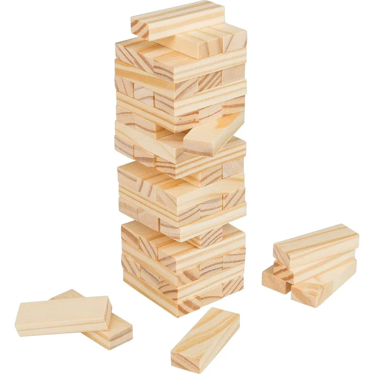 Idena 40088 - Reisespiel Wackelturm aus Holz, Geschicklichkeitsspiel mit 54 Bausteinen und Aufbewahrungstasche, ca. 5 x 5 x 15 cm großer Stapelturm – Bild 3