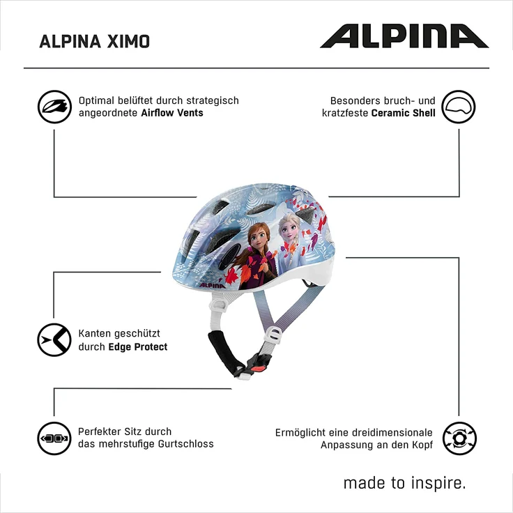 Alpina Kids Ximo Disney Frozen II, Größe 45 - 49 cm - Fahrradhelm, Farbe Blau-Weiß – Bild 5