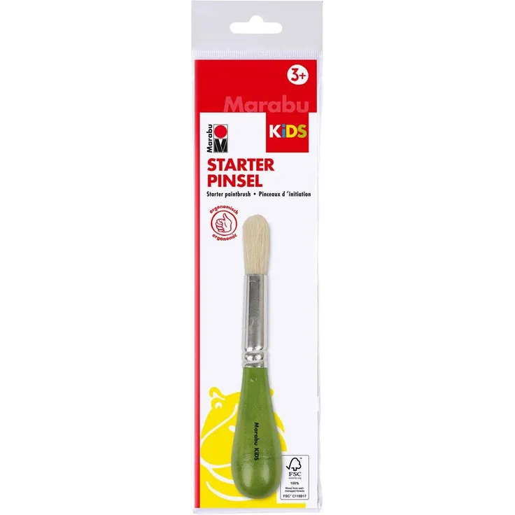 Marabu 0318000000002 - Kids Starter Pinsel, ab 3 Jahren, ergonomischer Griff, Naturborsten, Anfängerpinsel für Kinder, ideal für erste Malversuche, FSC-zertifizierter Pinselstiel