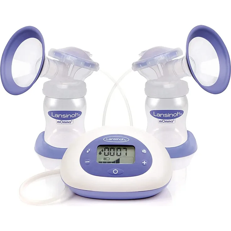 Lansinoh 2in1 Elektrische Milchpumpe - beleuchtetes LCD-Display - ein- oder beitseitiges Abpumpen - individuell einstellbar, weiss / lila / transparent