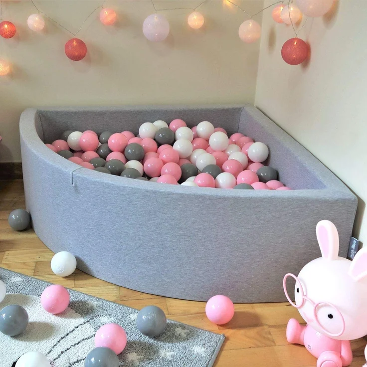 KiddyMoon Bällebad 90X30cm/300 Bälle Bällepool Mit Bällen ∅ 7Cm Für Babys Kinder Viertel Eckig, Hellgrau:Perle/Grau/Transparent/Baby Blau/Mint – Bild 7