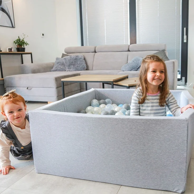 KiddyMoon Bällebad 90X30cm/300 Bälle Bällepool Mit Bällen ∅ 7Cm Für Babys Kinder Viertel Eckig, Hellgrau:Perle/Grau/Transparent/Baby Blau/Mint – Bild 3