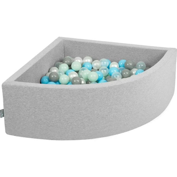 KiddyMoon Bällebad 90X30cm/300 Bälle Bällepool Mit Bällen ∅ 7Cm Für Babys Kinder Viertel Eckig, Hellgrau:Perle/Grau/Transparent/Baby Blau/Mint – Bild 1