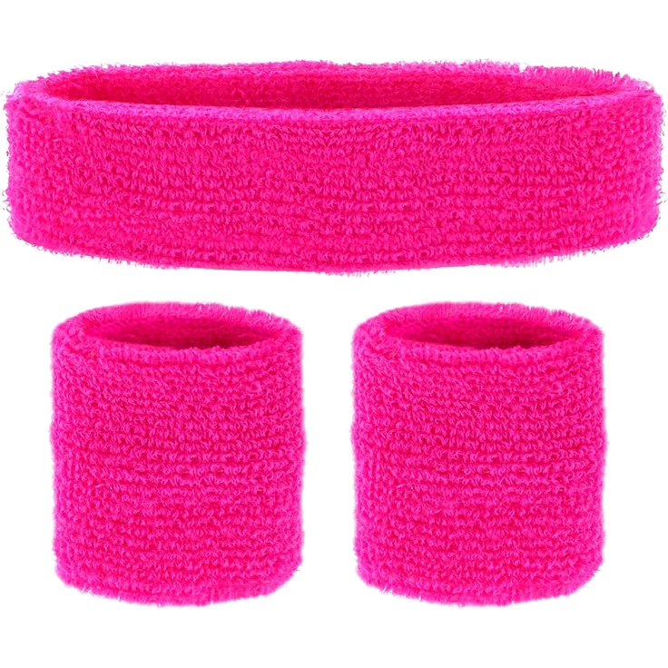 Widmann 05832 - Neon Schweißbänder, Stirnband und 2 Armbänder, pink, 80er Jahre, Kleidungszubehör, Retro Style, Sport- und Fanwelt, Disco, Motto Party, Karneval