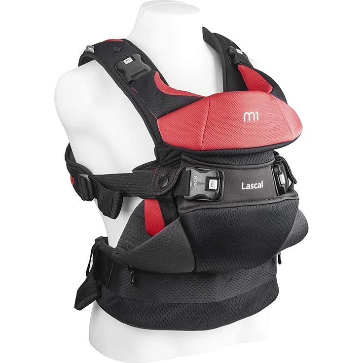 Lascal m1 Carrier, ergonomische Babytrage für leichten Transport, Baby Carrier für Neugeborene und Kinder (3,5 kg - 15 kg), Baby Tragegurt mit Säugling M-Seat, schwarz/rot