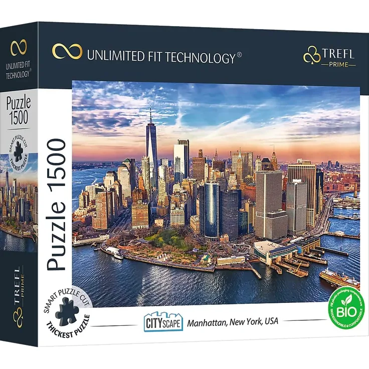 Trefl 26189 1500 Elemente, dickster Karton, Bio, ECO, Stadtlandschaft, Unterhaltung für Erwachsene und Kinder ab 12 Jahren, UFT-Puzzle Cityscape: Manhattan, New York, USA