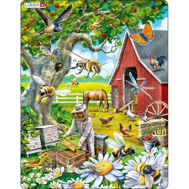 Larsen US39 Belebte Bienen und der Imker, Rahmenpuzzle mit 53 Teilen
