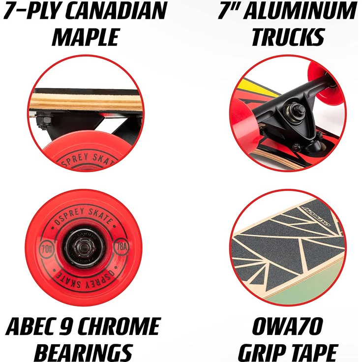 longboard Shapes 99 x 24 cm Ahorn grün/gelb/rot – Bild 2