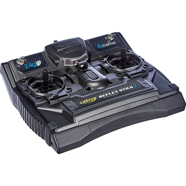 Carson 500501006 FS Reflex Stick II 2. 4 GHz – 6-Kanal-Fernsteueranlage, Fernbedienung mit Empfänger für Modellbau-Fahrzeuge wie RC Autos und Schiffe, Schwarz