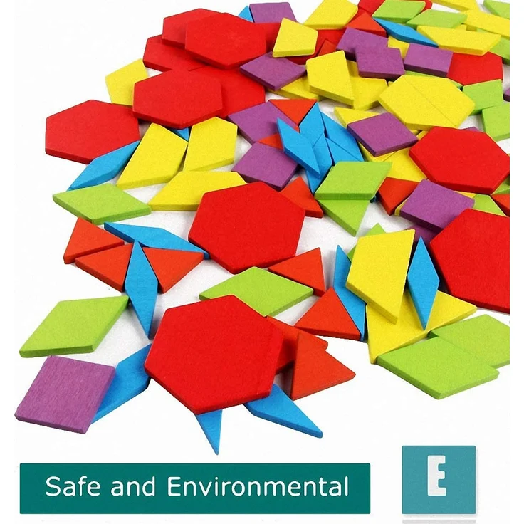 Tangram Kinder Geometrische Formen HolzPuzzles - Montessori Spielzeug Puzzle mit 155 geometrischen Formen und 24 Designkarten Geeignet für 3 4 5 6 7 jährige Kinder Pädagogisches Spielzeug mit – Bild 4