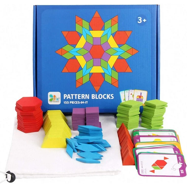 Tangram Kinder Geometrische Formen HolzPuzzles - Montessori Spielzeug Puzzle mit 155 geometrischen Formen und 24 Designkarten Geeignet für 3 4 5 6 7 jährige Kinder Pädagogisches Spielzeug mit – Bild 3
