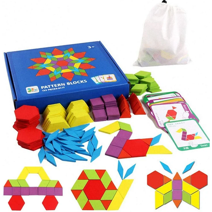 Tangram Kinder Geometrische Formen HolzPuzzles - Montessori Spielzeug Puzzle mit 155 geometrischen Formen und 24 Designkarten Geeignet für 3 4 5 6 7 jährige Kinder Pädagogisches Spielzeug mit – Bild 1