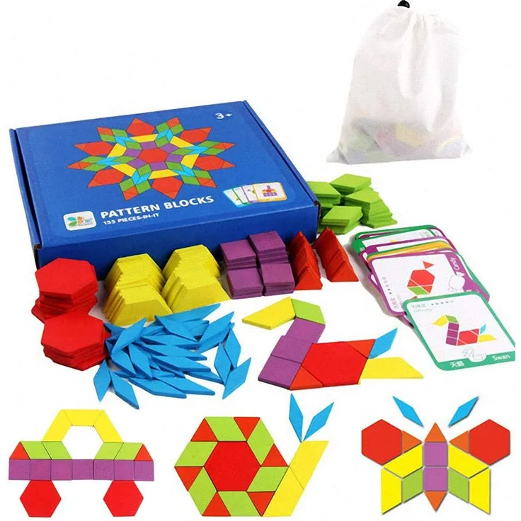 Tangram Kinder Geometrische Formen HolzPuzzles - Montessori Spielzeug Puzzle mit 155 geometrischen Formen und 24 Designkarten Geeignet für 3 4 5 6 7 jährige Kinder Pädagogisches Spielzeug mit