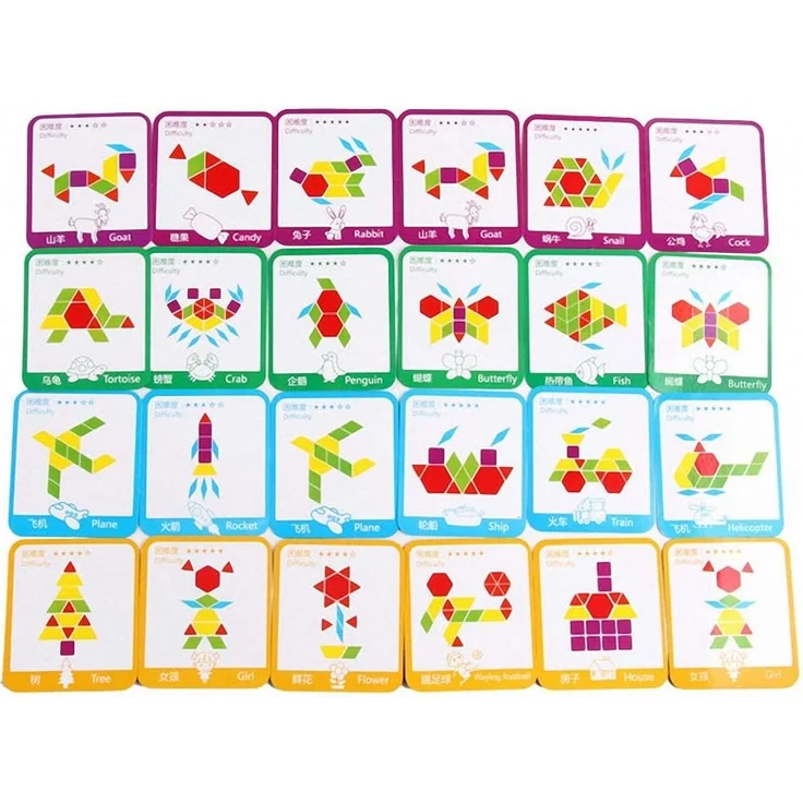 Tangram Kinder Geometrische Formen HolzPuzzles - Montessori Spielzeug Puzzle mit 155 geometrischen Formen und 24 Designkarten Geeignet für 3 4 5 6 7 jährige Kinder Pädagogisches Spielzeug mit – Bild 7