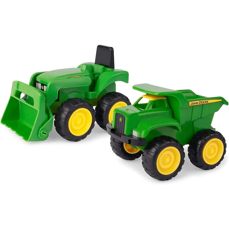 Sandkasten 42952 Spielzeugset John Deere Mini Bagger und Kipplader in Grün, Spielzeug Bagger und Kipplaster aus Kunststoff für Draußen, Geschenke für Kleinkinder 3 Jahren, Spiele für Draußen