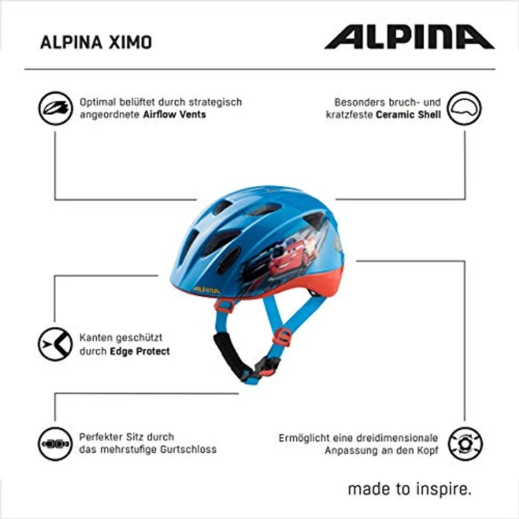 Alpina Kids Ximo Disney Cars, Größe 45 - 49 cm - Fahrradhelm, Farbe Blau – Bild 5