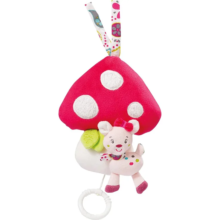 Fehn 076073 Spieluhr Pilz / Aufzieh-Spieluhr mit herausnehmbarem Spielwerk zum Aufhängen, Kuscheln und Greifen, für Babys und Kleinkinder ab 0+ Monaten