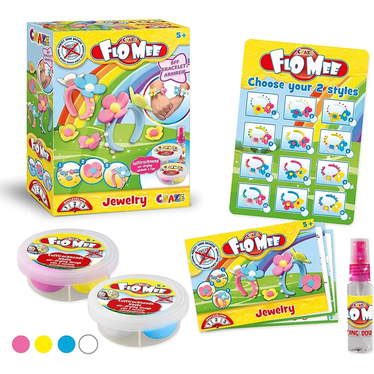 CRAZE FLO MEE + CLOUD SLIME Jewelry Schmuckset lufttrocknende Kugel-Knete Wolkenschleim Modellier-Set Bastelset 19740