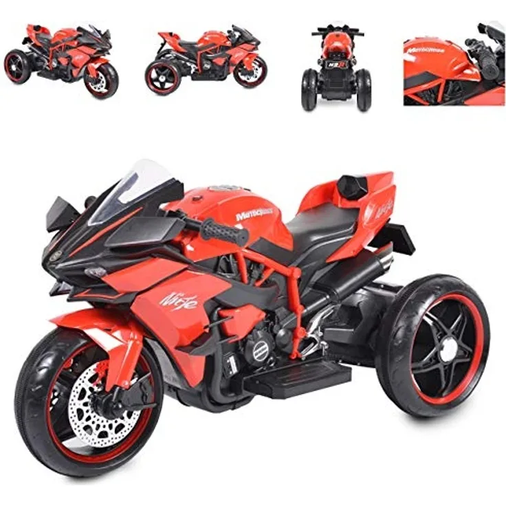 Moni Kinder Elektromotorrad Ninja, drei Kunststoffräder, LED-Beleuchtung, Mp3 blau