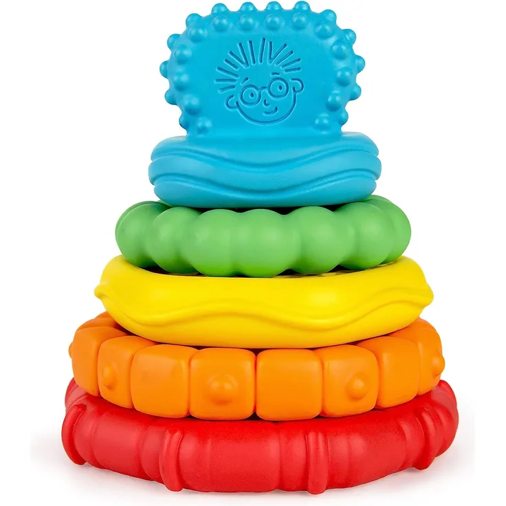 Baby Einstein 12356 Stack & Teethe, Beißring-Set mit unterschiedlichen Strukturen, leicht zu greifen, 5-teilig, Beißring und Spielzeugset zum Stapeln, mehrfarbig, 90 g