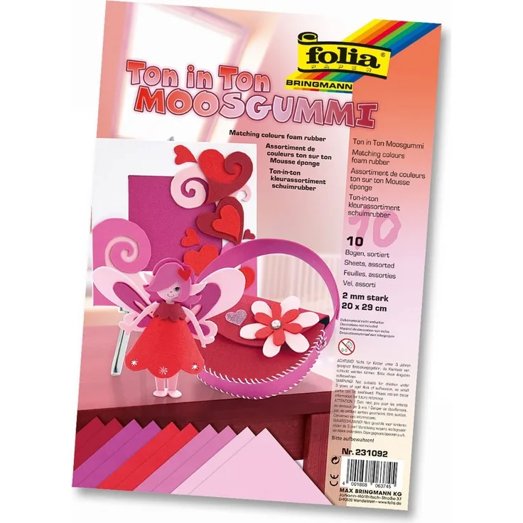 folia 231092 - Moosgummi Ton-In-Ton Rot Sortierung, 2 mm, ca. 20 x 29 cm, 10 Bögen - ideal für vielseitige Bastelarbeiten