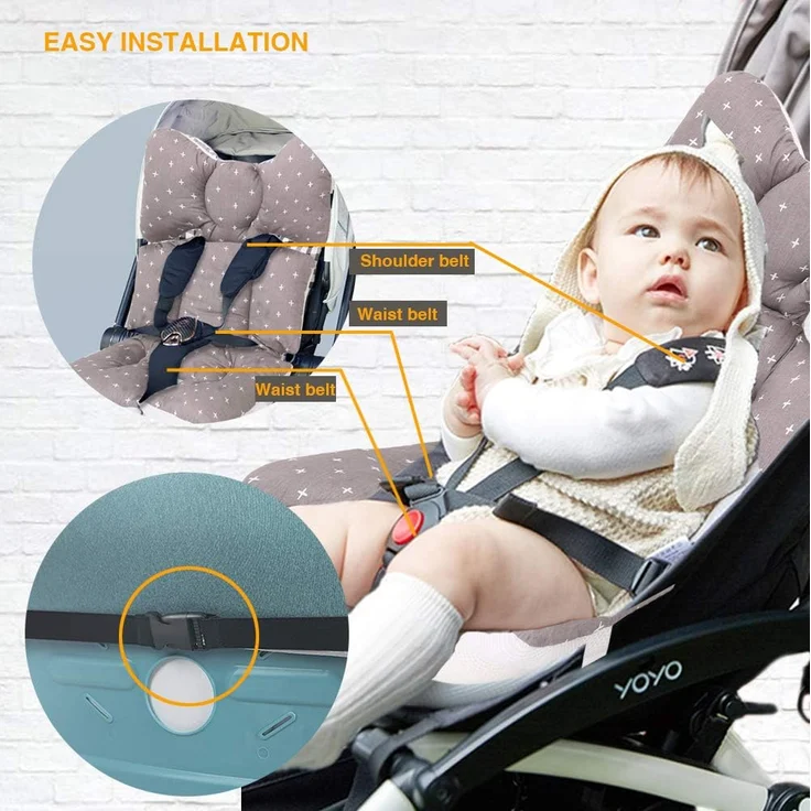 Universale Sitzauflage Sitzeinlage Babyschale Sportsitz Sitzpolster Baumwolle Atmungsaktiv für kinderwagen Buggy (Graues Kreuz) – Bild 6