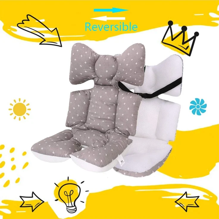 Universale Sitzauflage Sitzeinlage Babyschale Sportsitz Sitzpolster Baumwolle Atmungsaktiv für kinderwagen Buggy (Graues Kreuz) – Bild 3