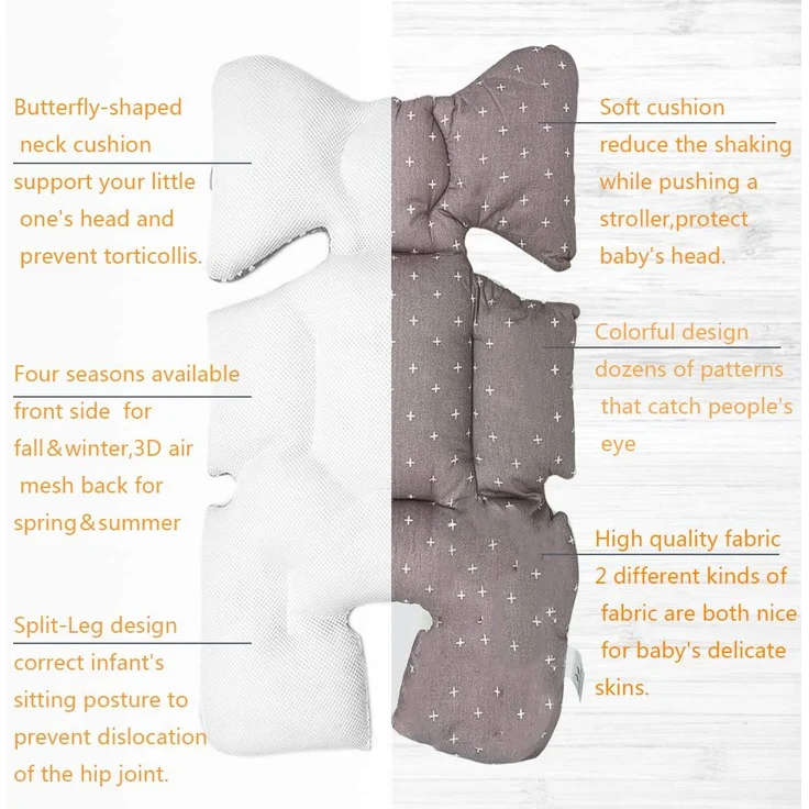 Universale Sitzauflage Sitzeinlage Babyschale Sportsitz Sitzpolster Baumwolle Atmungsaktiv für kinderwagen Buggy (Graues Kreuz) – Bild 4