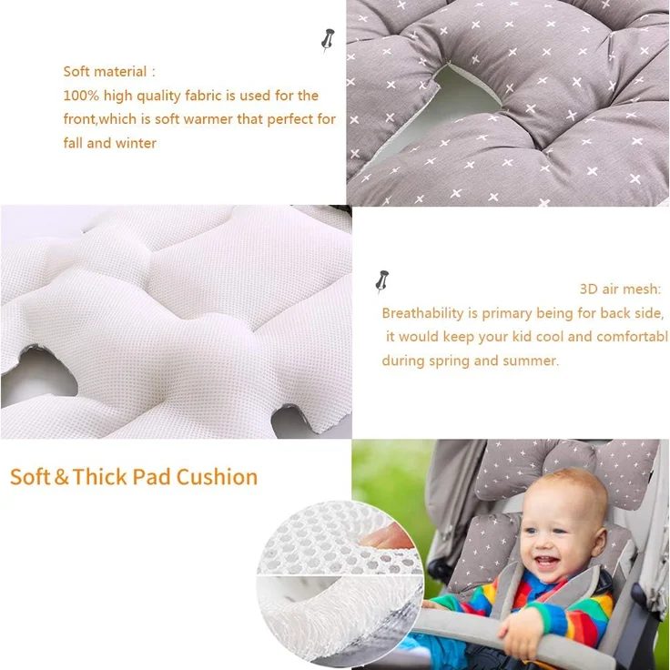 Universale Sitzauflage Sitzeinlage Babyschale Sportsitz Sitzpolster Baumwolle Atmungsaktiv für kinderwagen Buggy (Graues Kreuz) – Bild 5