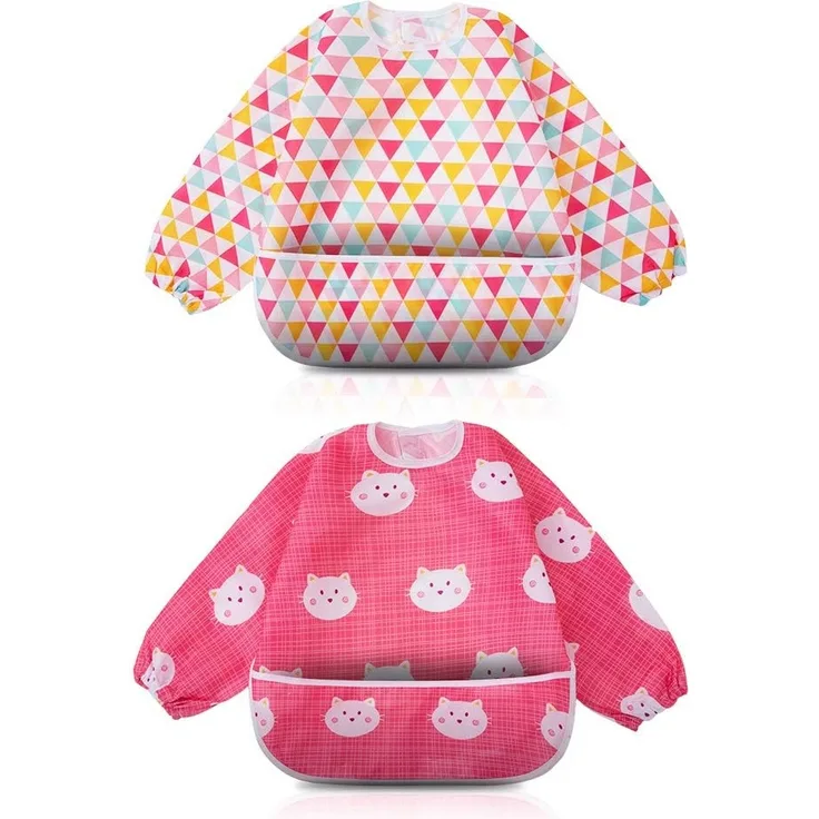 Little Dimsum Lätzchen Baby Lätzchen mit Ärmeln, Lätzchen Wasserdicht Abwaschbar Ärmellätzchen, Baby Bibs Set für Kleinkinder mit Großer Tasche (6-36 Monate) - 2er-Pack