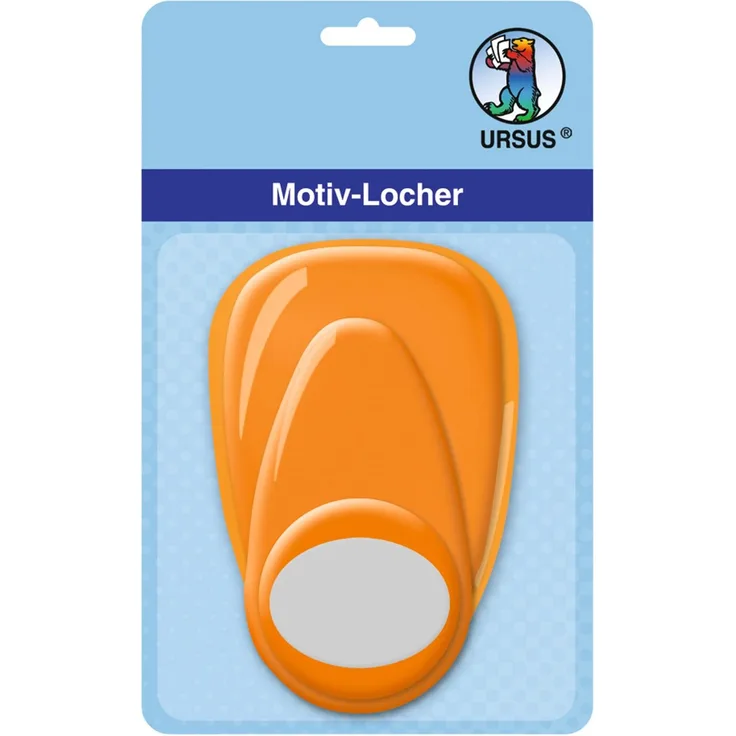 Ursus 19480088 Motivlocher mit Hebel mittel, Oval, orange, ausgestanztes Motiv ca. 25,4 mm, aus Kunststoff mit Metallstanze, geeignet für Grammaturen von 160 220 g /qm