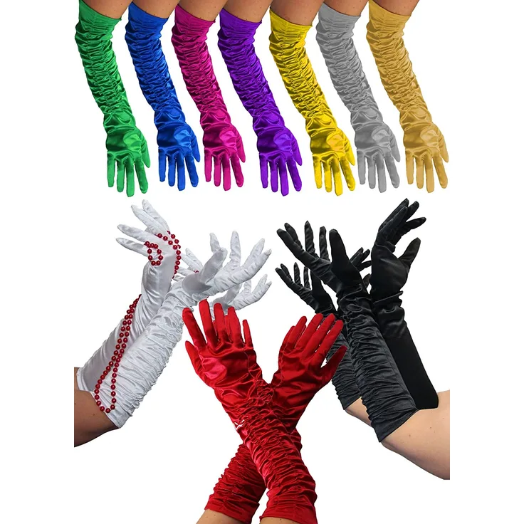 Lange Deluxe Handschuhe - In den Farben schwarz weiß rot - Weiss glänzend Lange Schwarze zum 20er Jahre rote Damen Kostüm Größe XL; Farbe Rot
