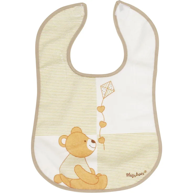 Playshoes 507196-621 Klett-Lätzchen Bär, Rückseite mit Folienunterlage, Maße circa 28 x 24 cm, braun