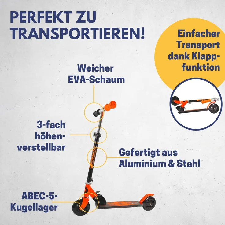 Best Sporting Scooter 125er Rolle, Tretroller für Kinder, klappbar, schwarz / orange – Bild 3
