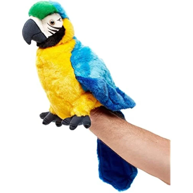 Uni-Toys - Handpuppe Papagei mit drehbarem Kopf - 26 cm (Höhe) - Vogel - Plüschtier, Kuscheltier – Bild 1