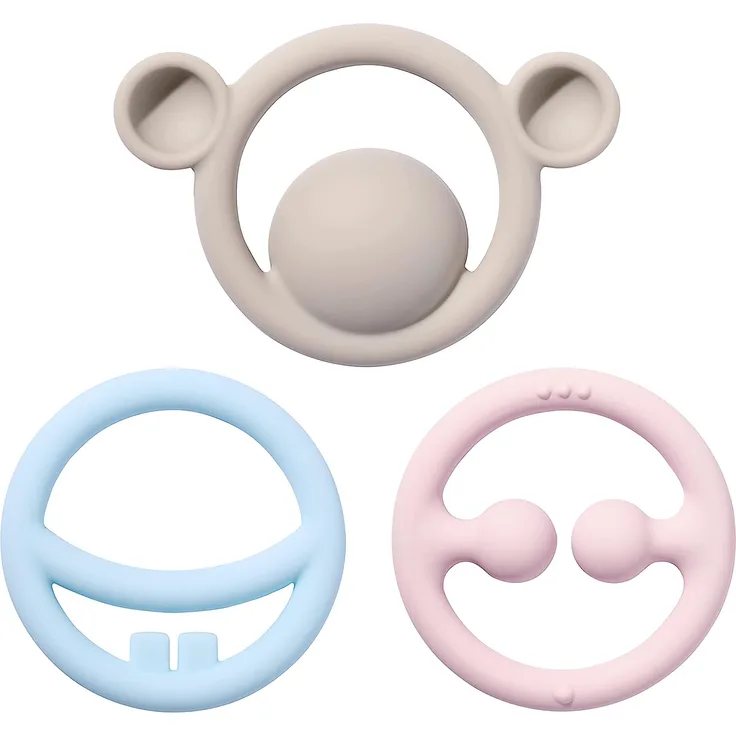 MOLUK 43401 Nigi, Nagi & Nogi, innovatives Greif-und Beißspielzeug, Lernspielzeug, Pastel Colors, Babyspielzeug ab 0+ Monaten, hellblau, rosa, hellgrau