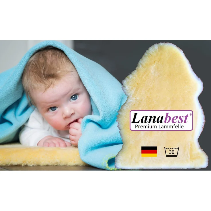 Lammfell fürs Baby, ca. 80 cm. In DEUTSCHLAND hergestellt, FABRIKFRISCH, medizinisch gegerbte Merino-Lammfelle, 30°C waschbar, Öko-Tex. Schadstoffarmes Babyfell in Geschenkqualität. Ca. 80cm – Bild 5