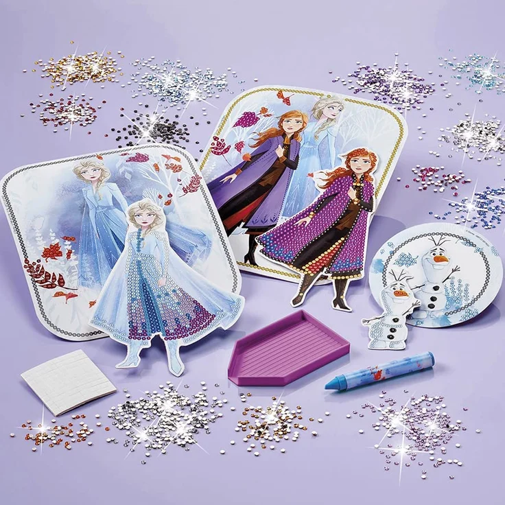 Disney Frozen II Diamantbastel-Set: Gestalte 3D Karten von Anna & Elsa und Olaf mit wunderschönen Strasssteinen – Bild 2