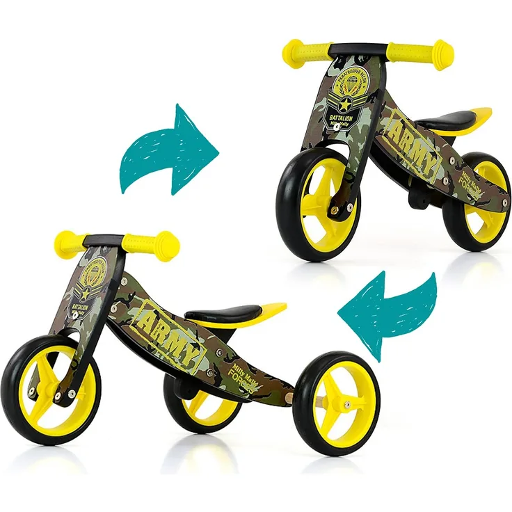 2-in-1 loopfiets Jake Army Junior Armeegrün/Gelb