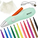 Westcott Elektrischer Farbsprühstift, Airbrush-Set für Kinder mit 12 Filzstiften & 19 Schablonen zum Malen & Zeichnen, mit Akku und USB-Kabel, grün, E-16800 00