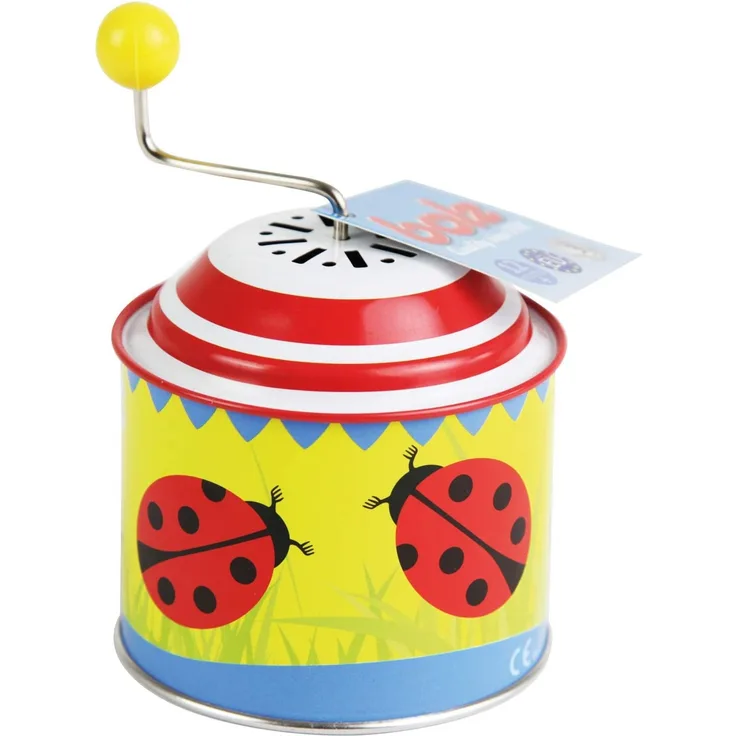 Bolz 52762 Musikdrehdose Glückskäfer, Musikdose ca. 10,5 x 7,5 cm, Blechdrehdose mit Melodie Der Frühling, Drehdose aus Metall, Drehorgel für Kinder ab 18 Monate, Orgel mit Käfer Motiv, bunt